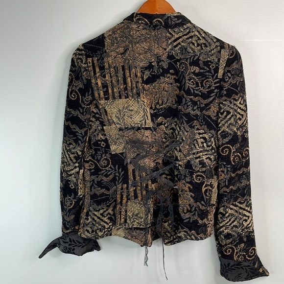 ANNE FONTAINE Tapestry Corset Back Blazer Jacket Floral Black Brown Velvet 42 10 - Picture 10 of 16